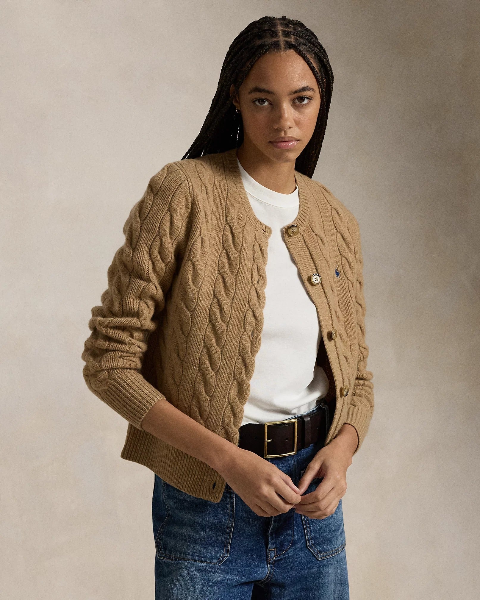 Wool and Cashmere Cardigan in Braided Knit