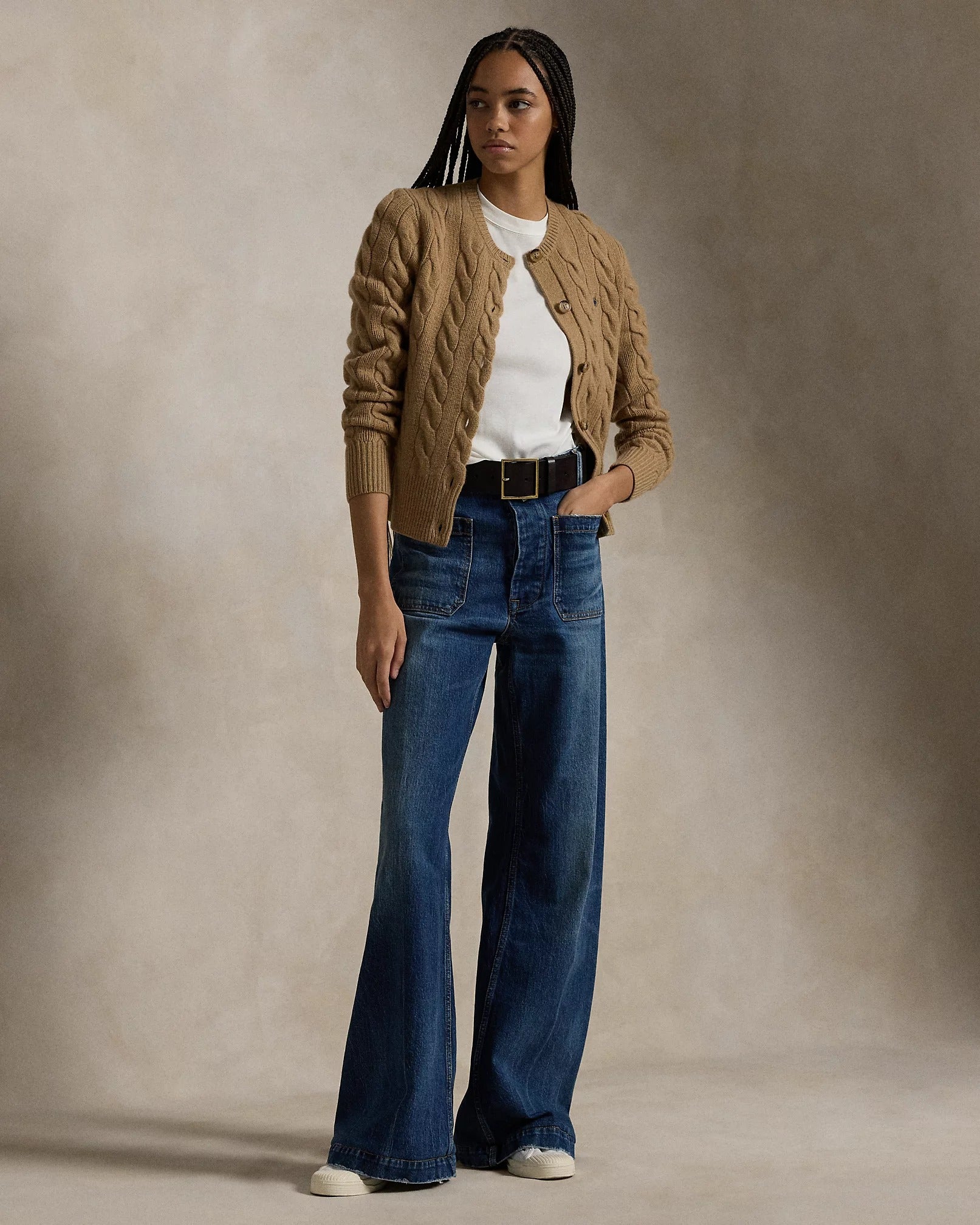 Wool and Cashmere Cardigan in Braided Knit