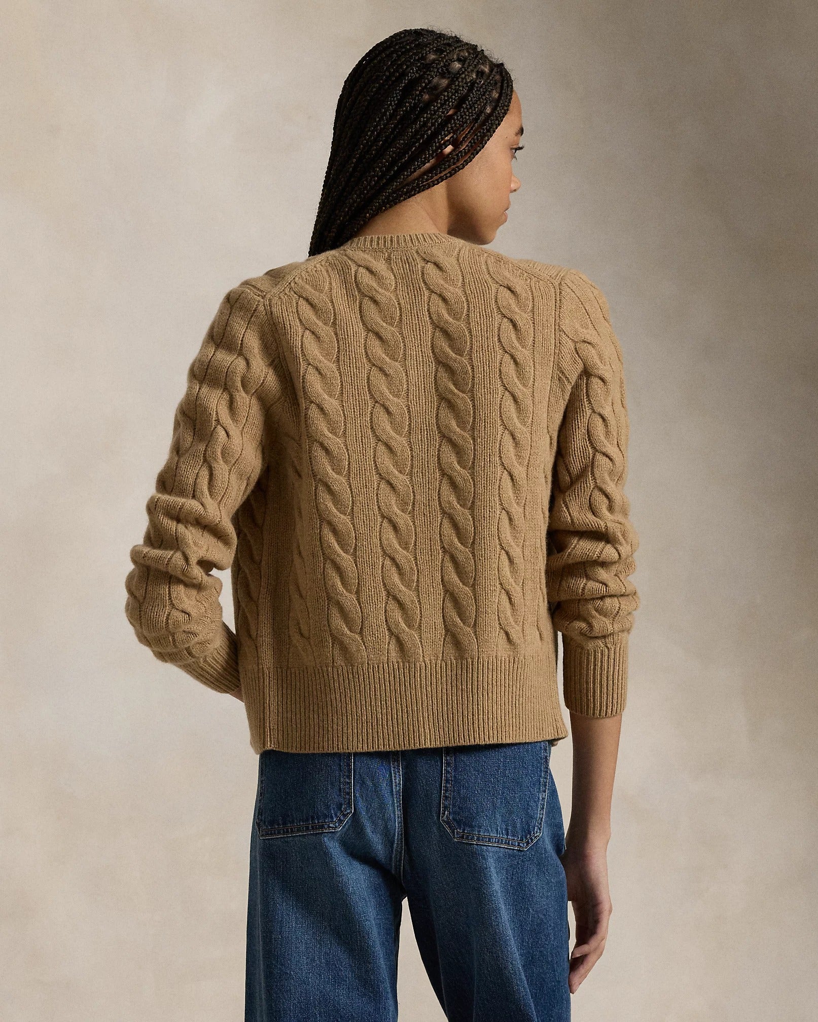 Wool and Cashmere Cardigan in Braided Knit