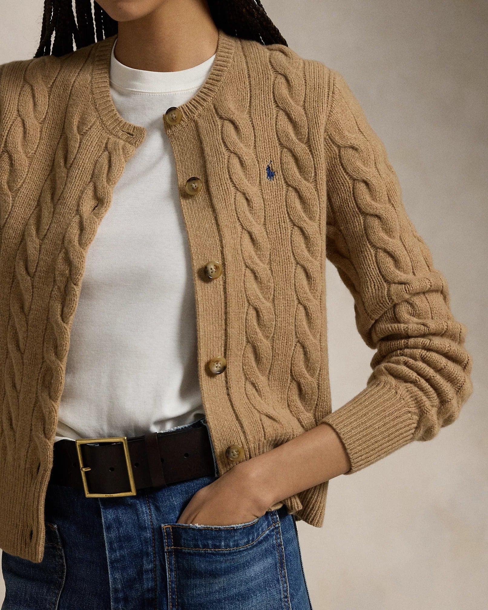 Wool and Cashmere Cardigan in Braided Knit