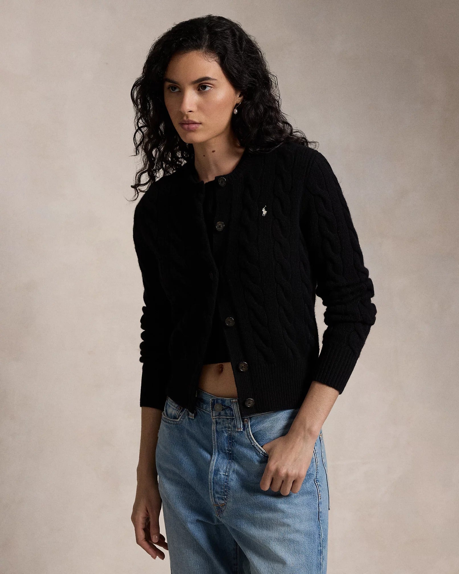 Wool and Cashmere Cardigan in Braided Knit